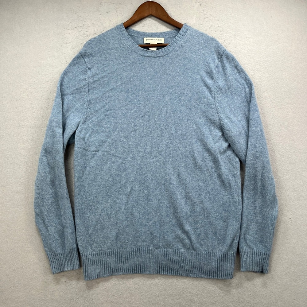 Banana Republic Sweater Mens XL Blue Lambs Wool Crew Pullover Classic Soft Y2K